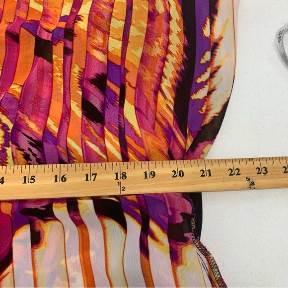 Vtg 90s Top Blouse Woman Large Colorful Empire Waist Tie Semi Sheer Boho Mod 70 - Picture 8 of 9